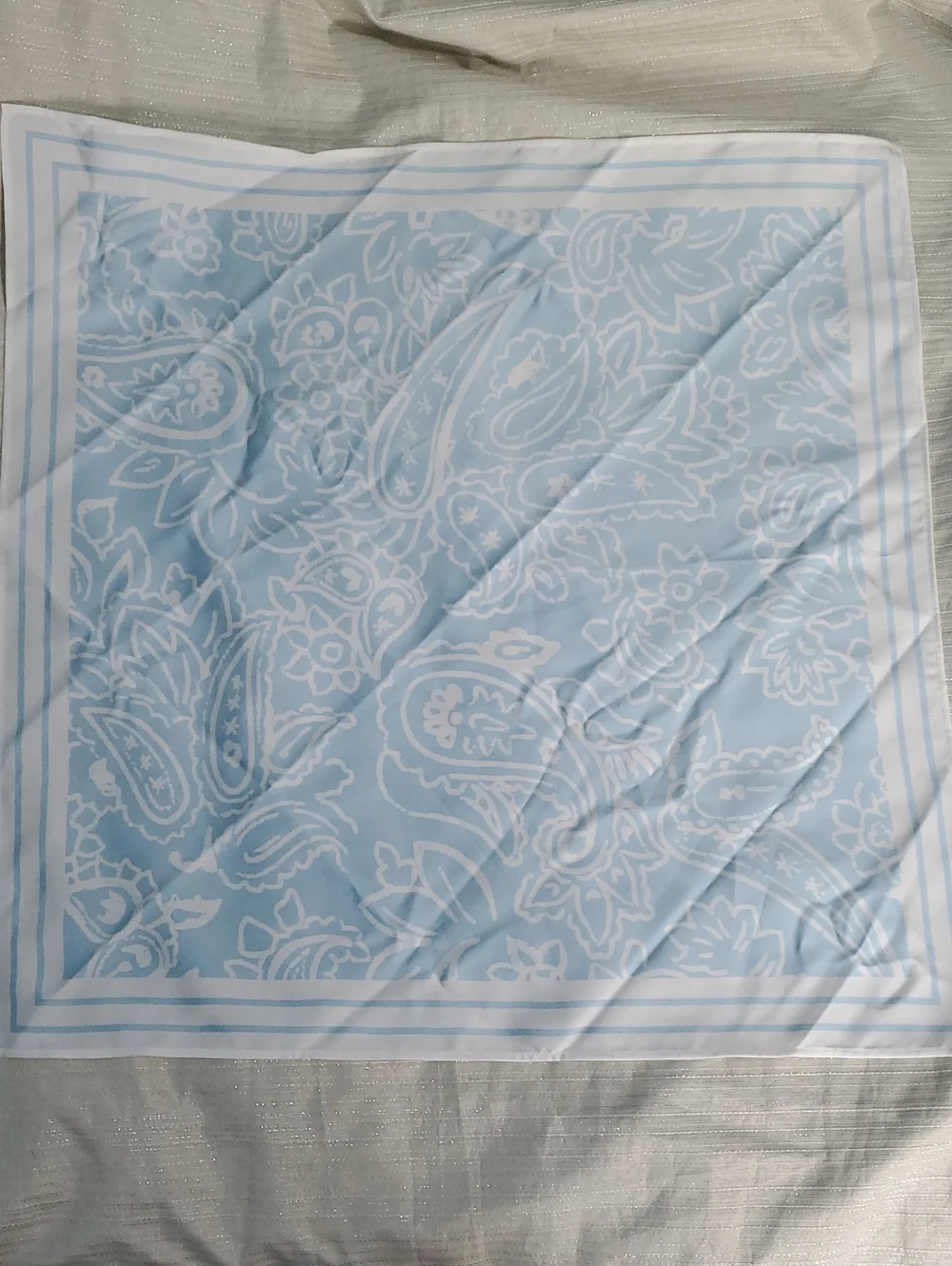 Light Blue Paisley Square Scarf Neckerchief